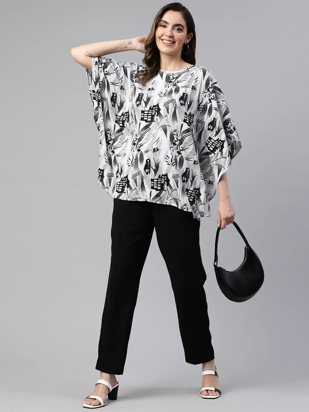 Cottinfab Floral Print Kimono Sleeve Kaftan Longline Top