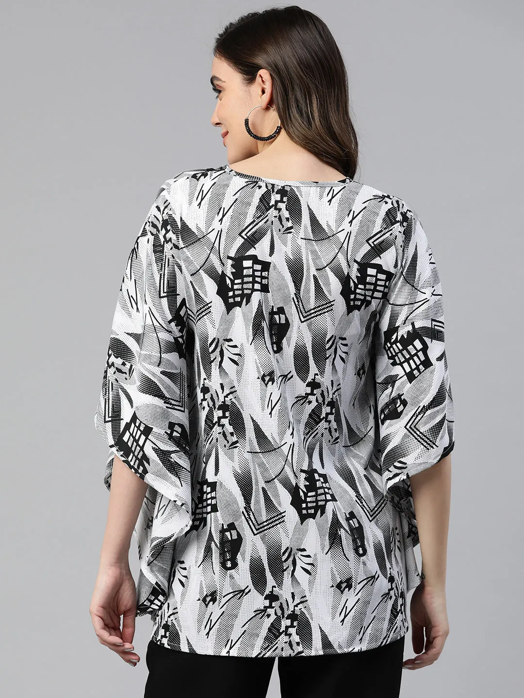 Cottinfab Floral Print Kimono Sleeve Kaftan Longline Top