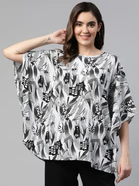 Cottinfab Floral Print Kimono Sleeve Kaftan Longline Top