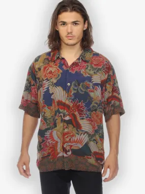 Crane and Butterfly Dyed Men’s Silk Blend Shirt
