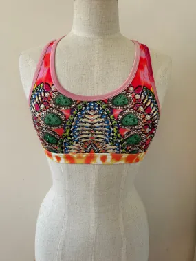 Cropped racer back top cheetah bouquet