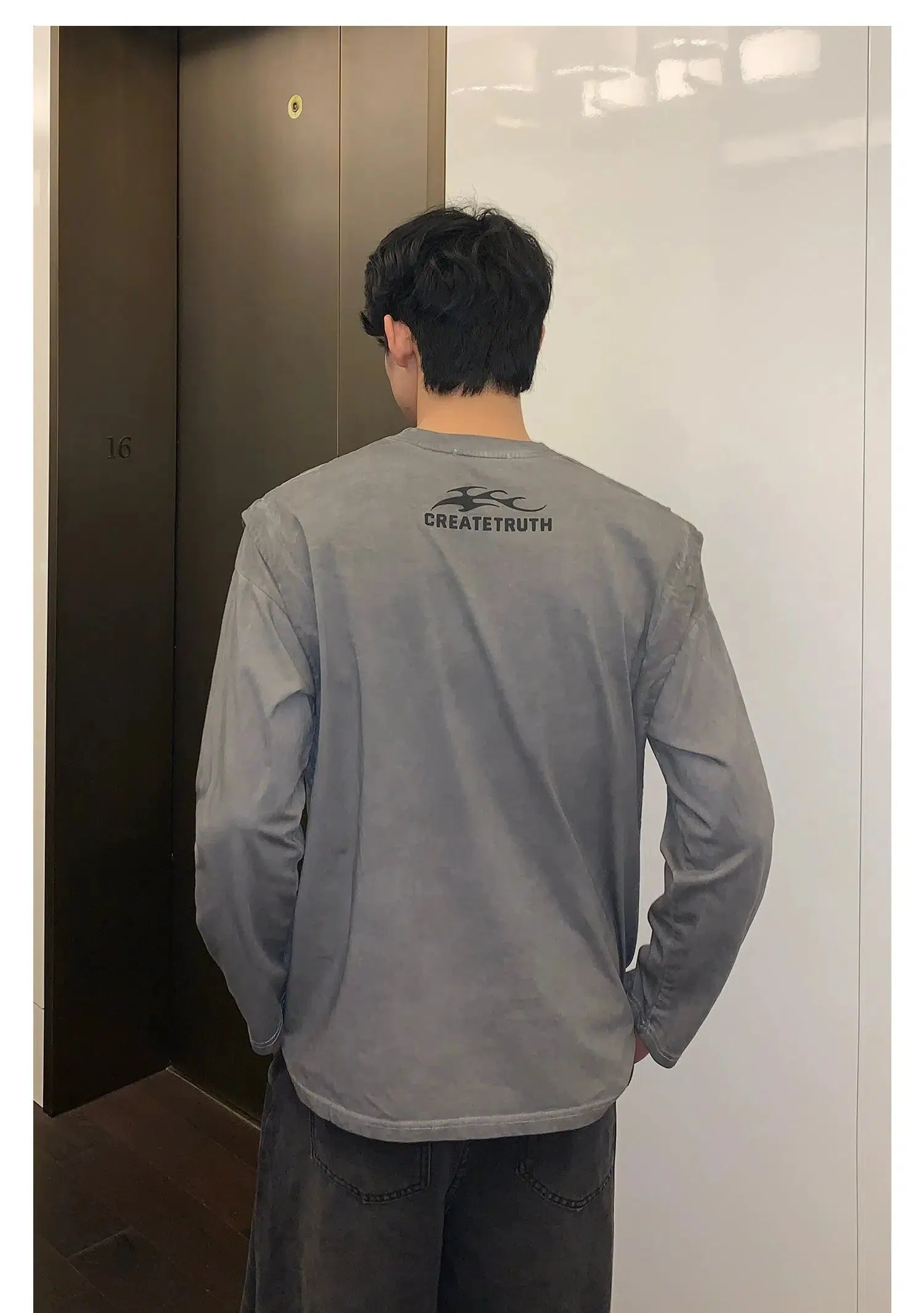 Cui Washed Letter & Logo Long Sleeve T-Shirt