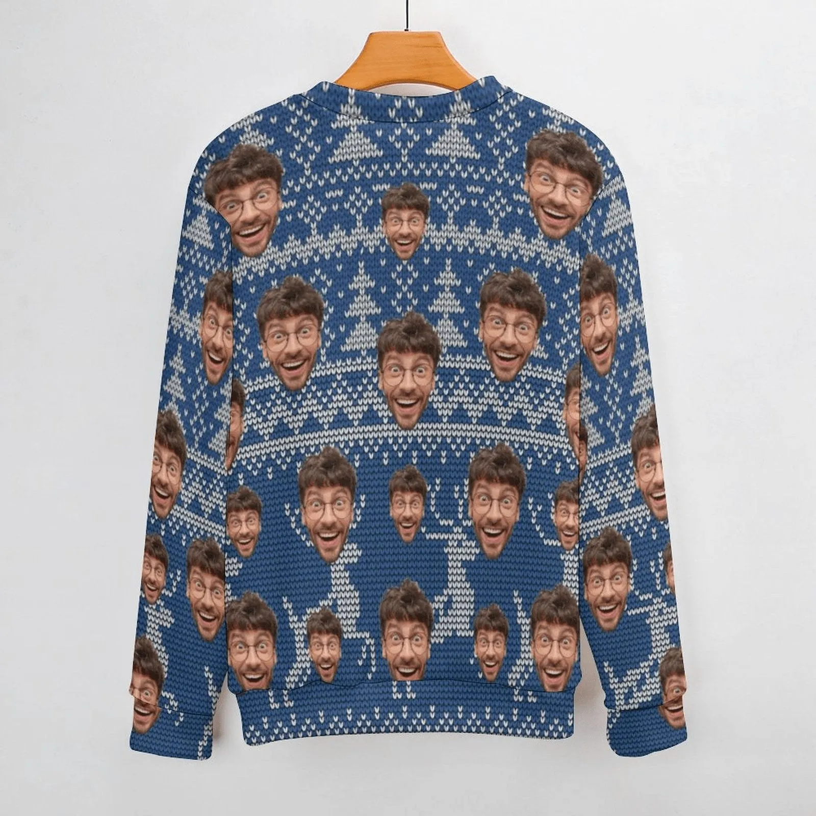 Custom Face Blue Sweater for Family Long Sleeve Ugly Christmas Sweater Tops