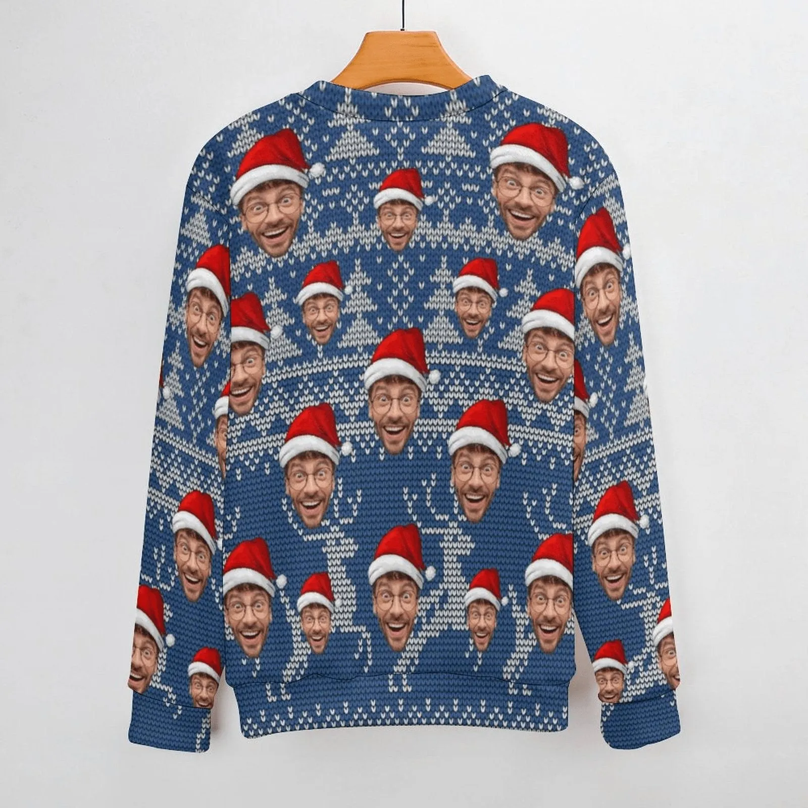 Custom Face Blue Sweater for Family Long Sleeve Ugly Christmas Sweater Tops