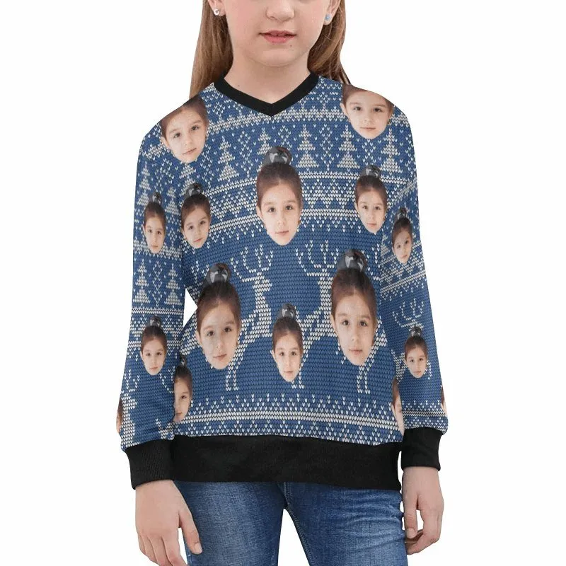 Custom Face Blue Sweater for Family Long Sleeve Ugly Christmas Sweater Tops