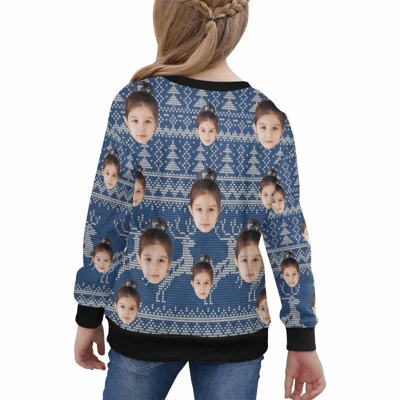 Custom Face Blue Sweater for Family Long Sleeve Ugly Christmas Sweater Tops