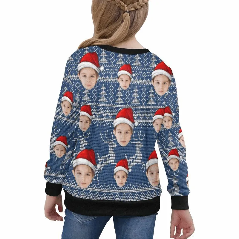 Custom Face Blue Sweater for Family Long Sleeve Ugly Christmas Sweater Tops