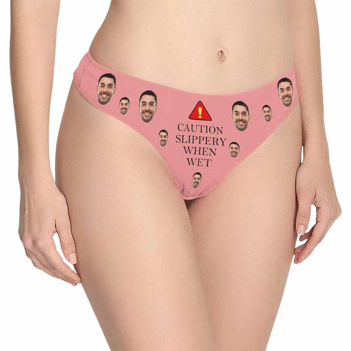 Custom Face Underwear Personalized Caution Slippery Lingerie Women's Classic Thong Gift For Her
