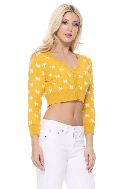 Dog Patterned Button Down Cardigan Sweater