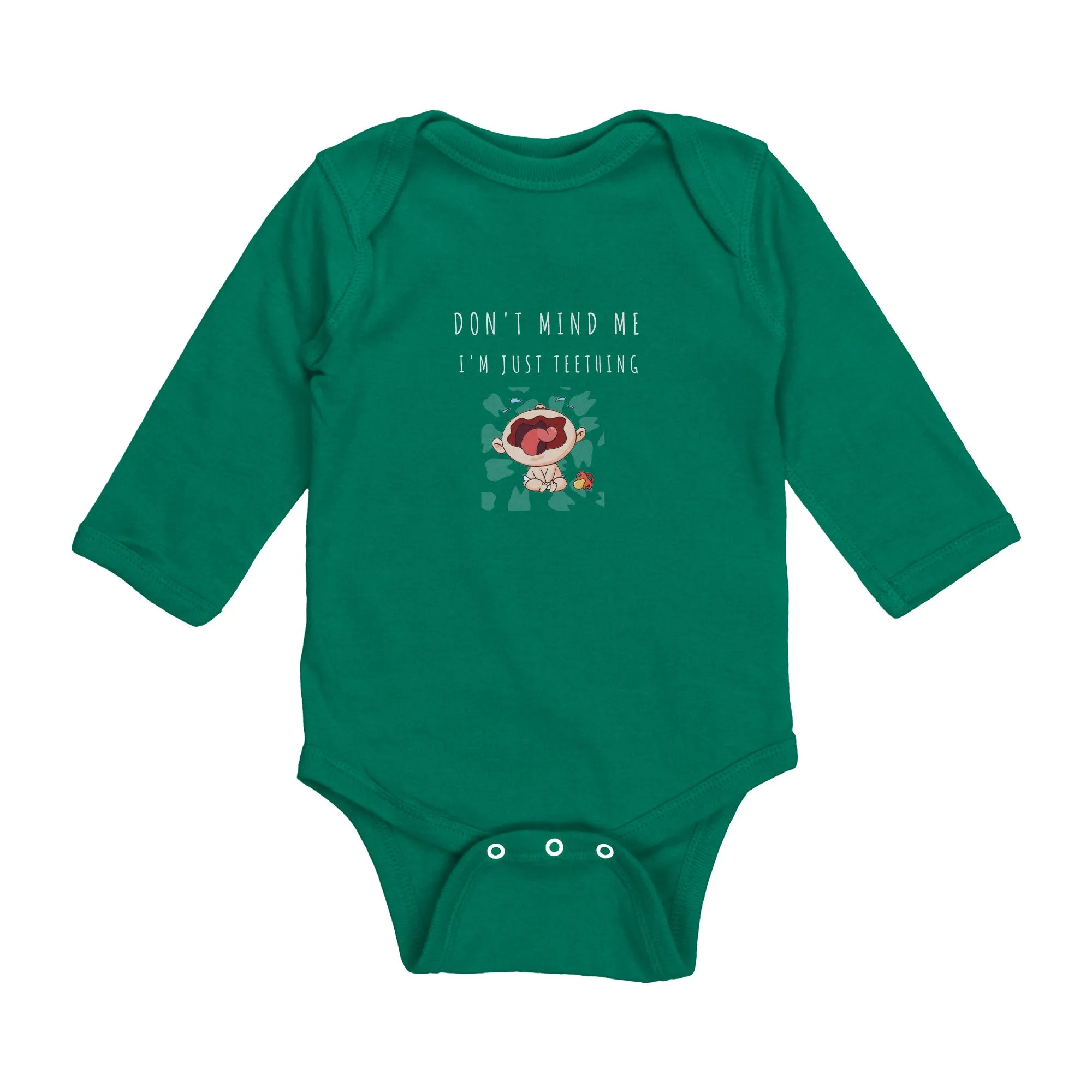 Don't Mind Me - I'm Just Teething - Long Sleeve Onesie - DC - Colored Image