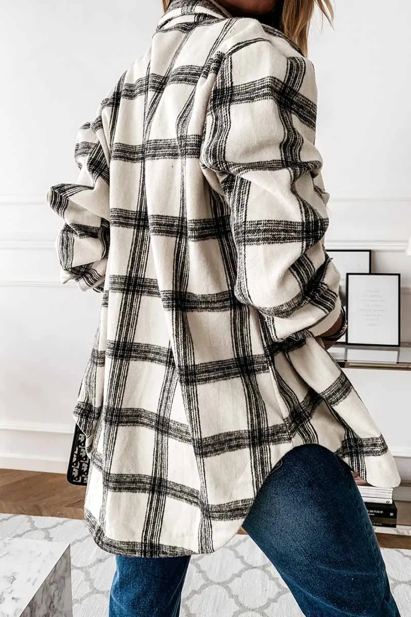 Dunnmall Loose Retro Plaid Coat