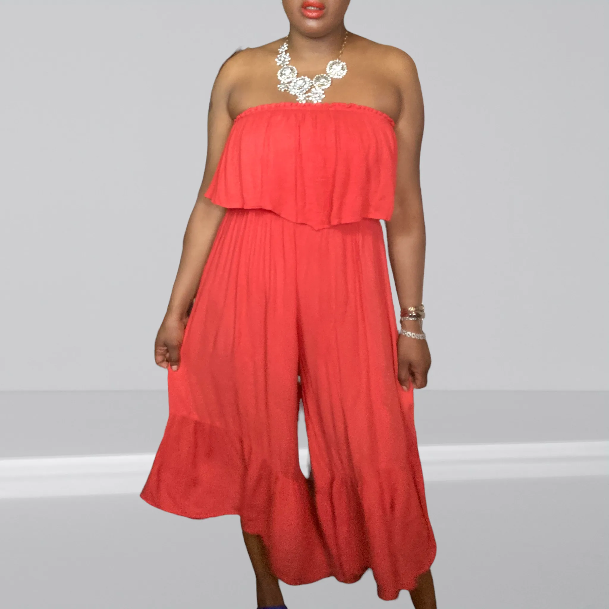 Elan Orange Crinkle Jumpsuit