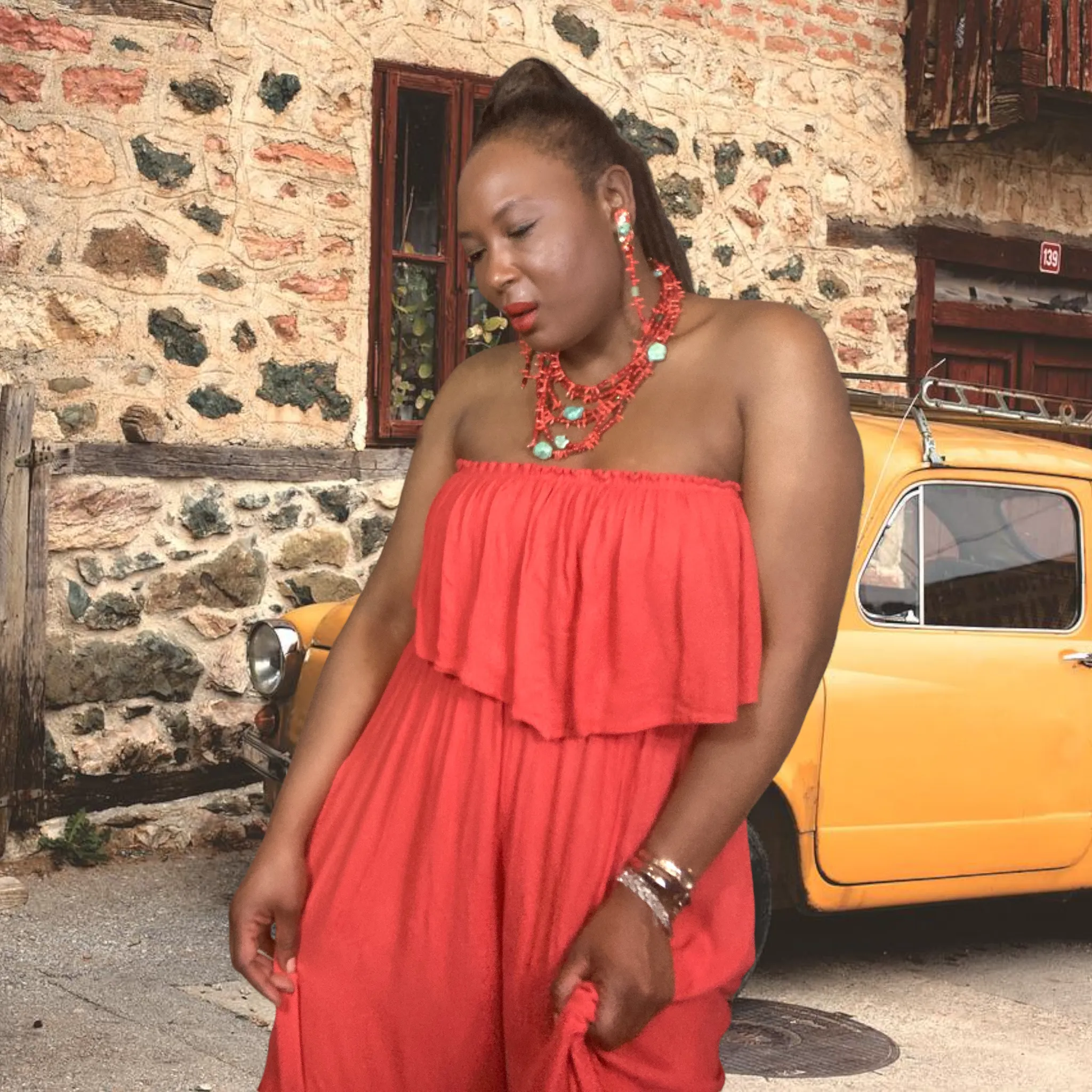 Elan Orange Crinkle Jumpsuit