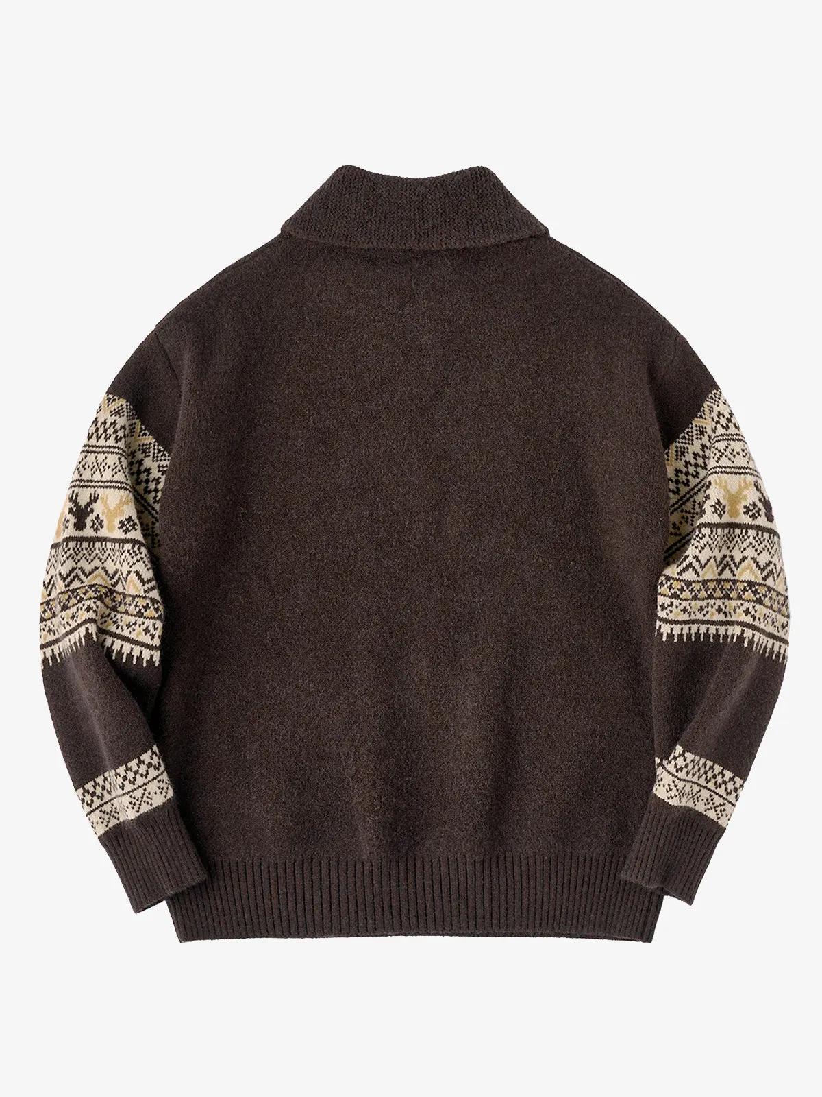 Fair Isle Pattern Jacquard Woven Half-Zip Sweater