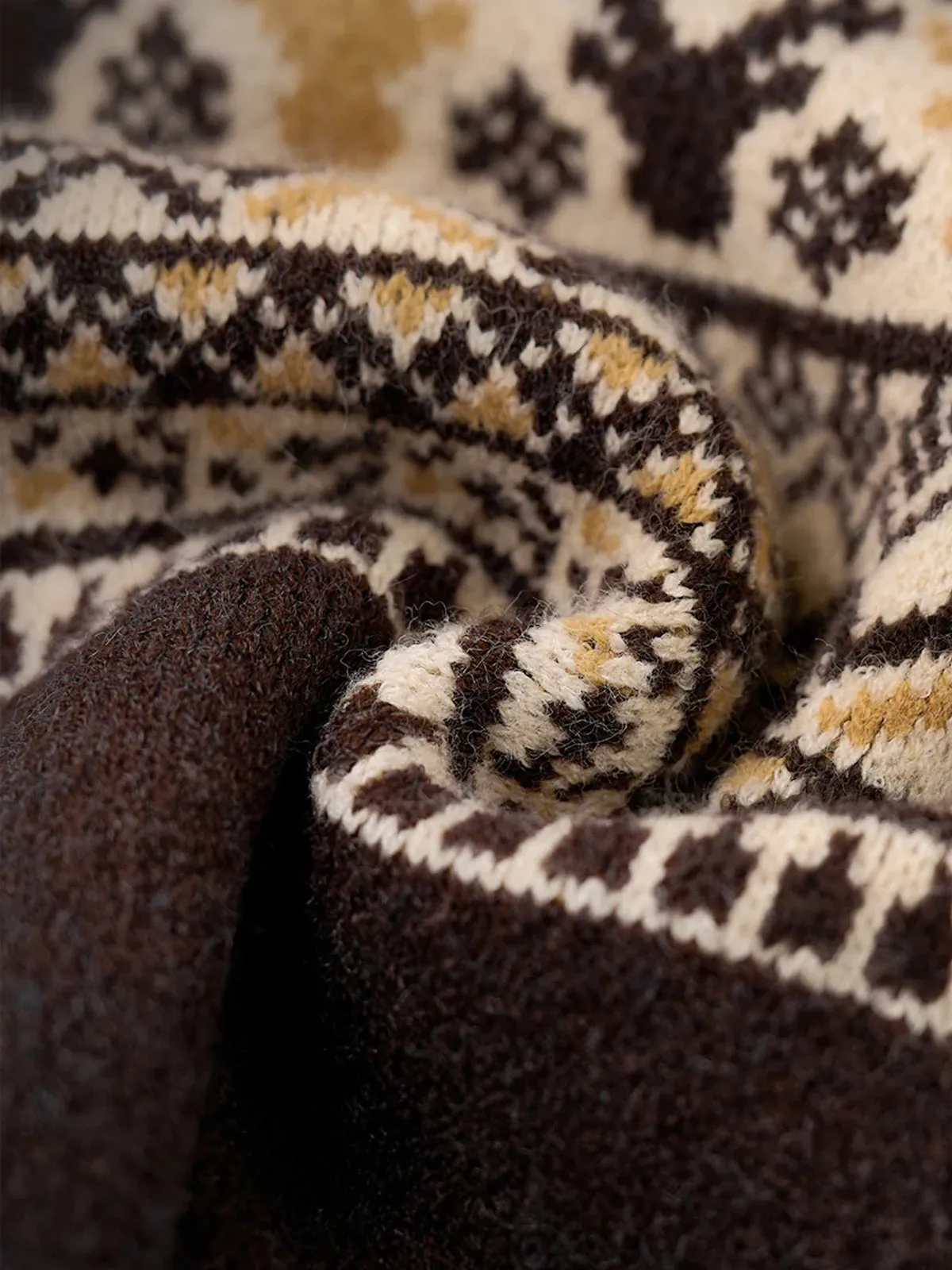 Fair Isle Pattern Jacquard Woven Half-Zip Sweater