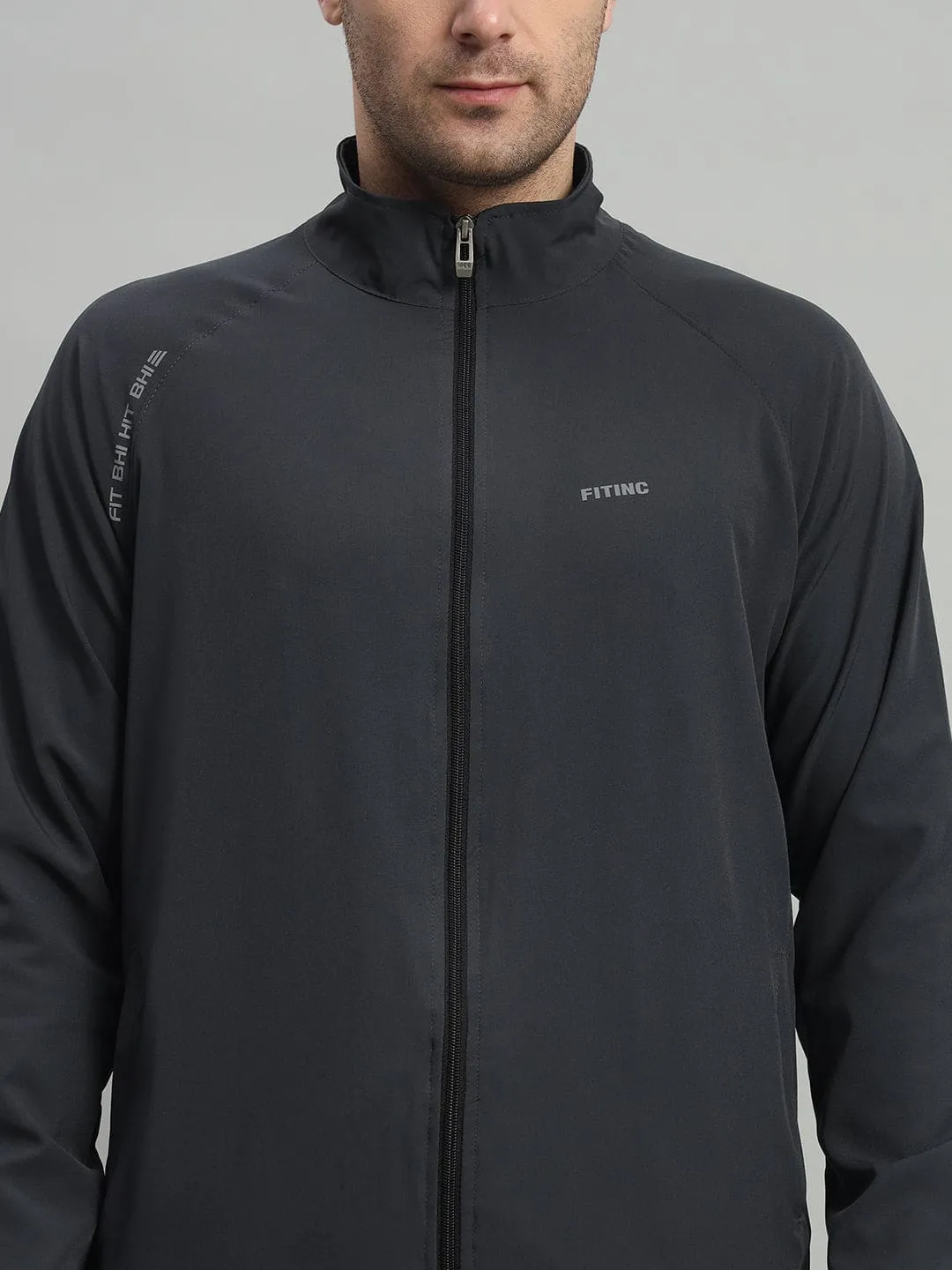 FITINC Sports Track Jacket for Men - Dark Grey