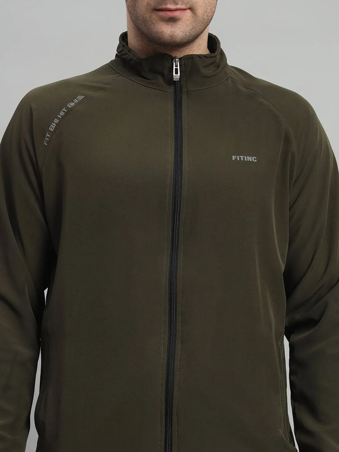 FITINC Sports Track Jacket for Men - Olive