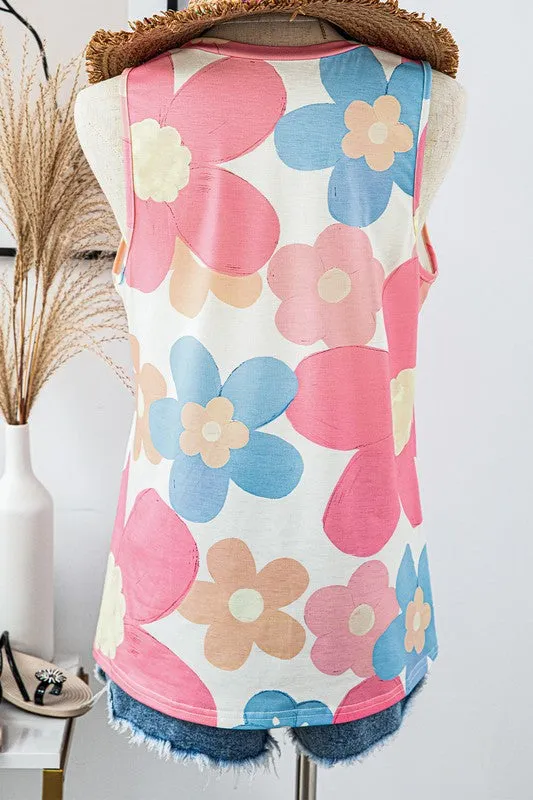 Floral Print Round Neck Tank