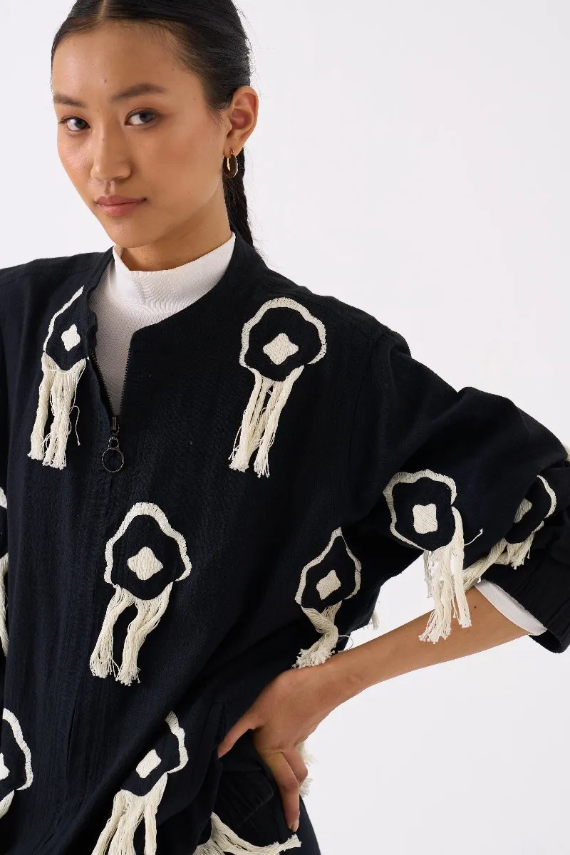Fringe Bomber Jacket Black