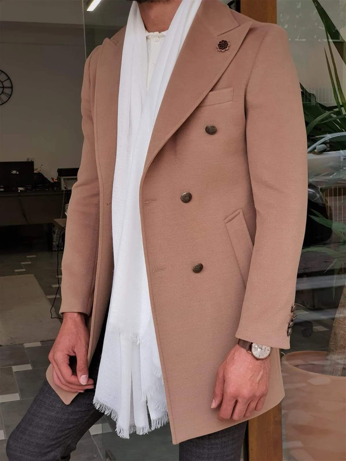 Geneva Beige Double Breasted Coat