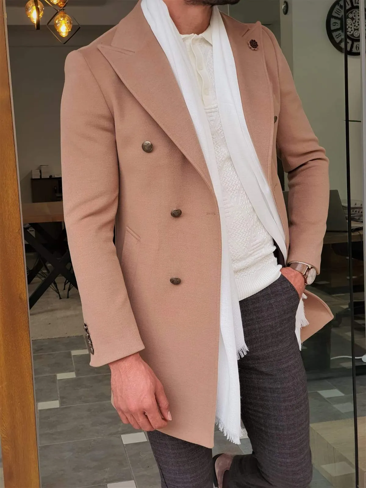 Geneva Beige Double Breasted Coat