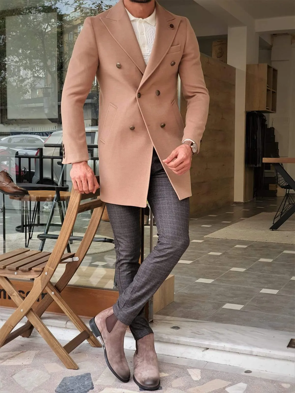 Geneva Beige Double Breasted Coat