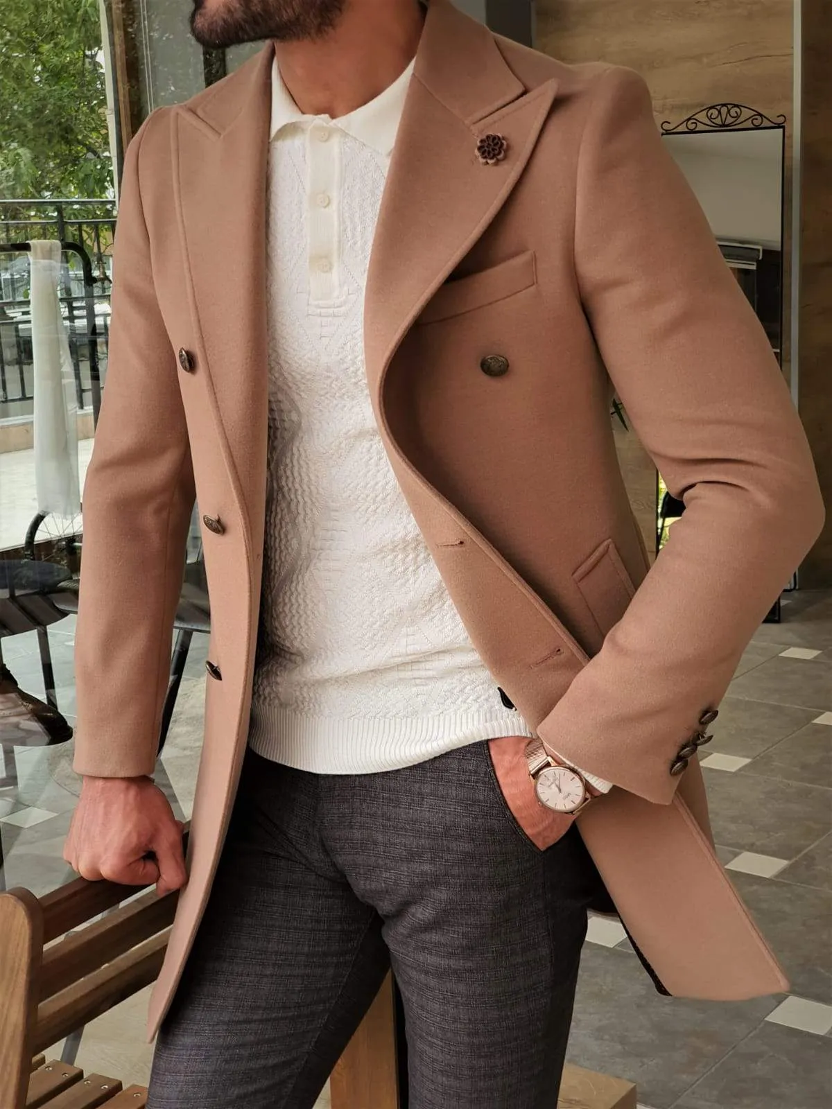 Geneva Beige Double Breasted Coat