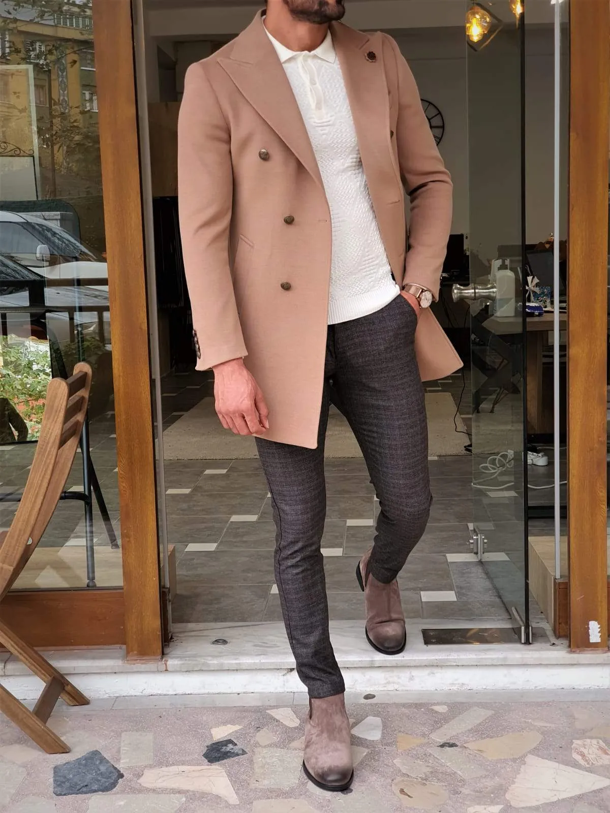 Geneva Beige Double Breasted Coat