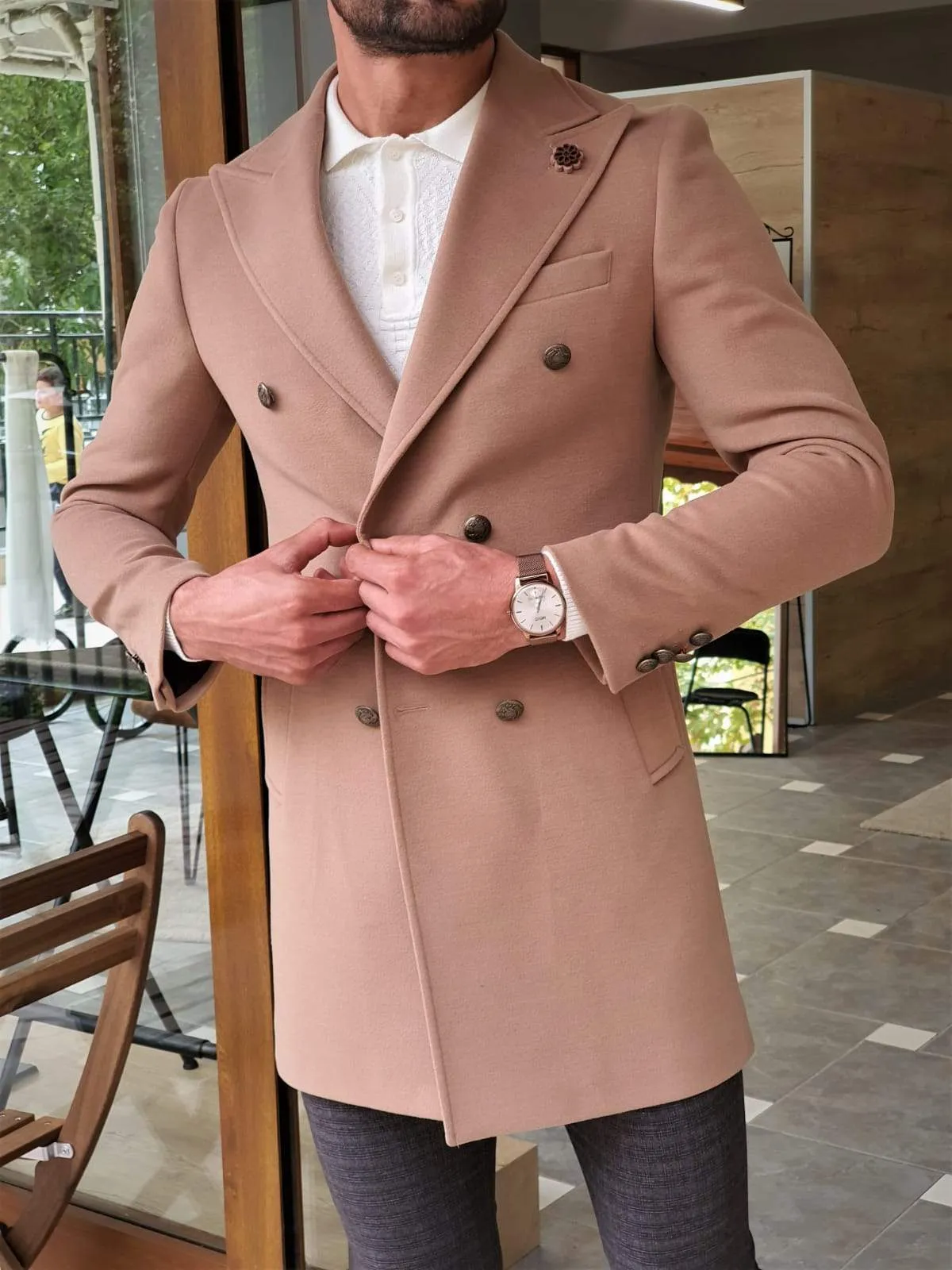 Geneva Beige Double Breasted Coat