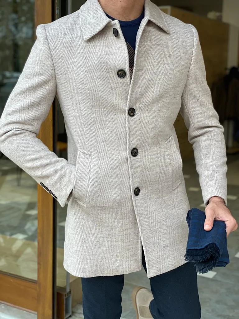 Genoa Beige Wool Collar Slim Fit Coat