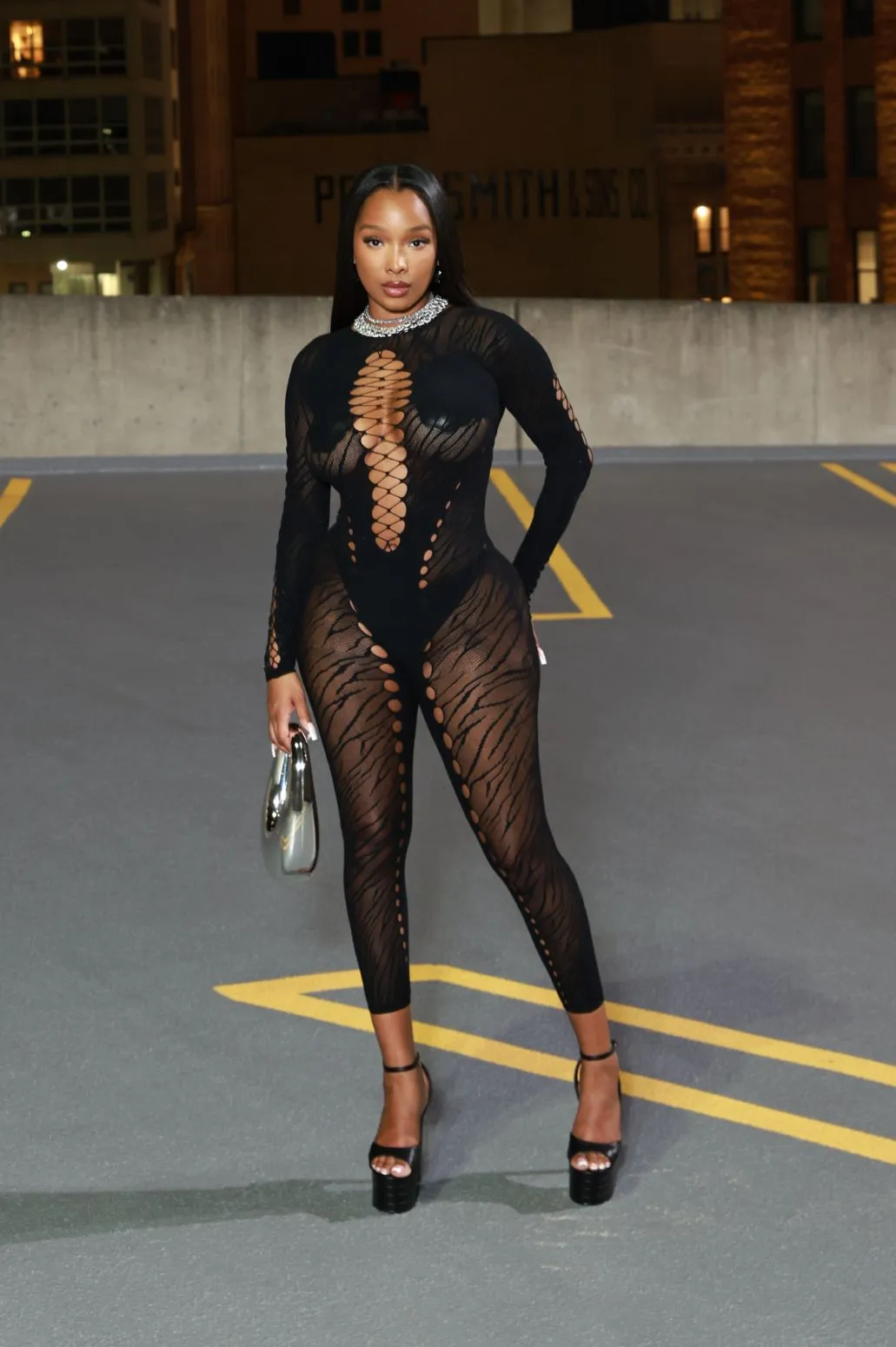 Glaze It Mesh Bodycon Jumpsuit - Black