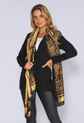 Gold Leopard Print Silk Feel Scarf