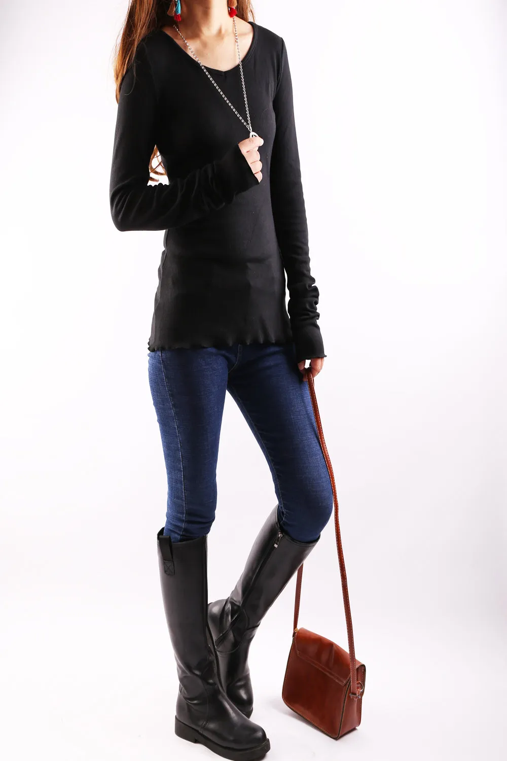 Gray t-shirt, V-neck top, bottoming Cotton t-Shirt, Women's Long Long Sleeves top, form fitting top(Y1117)