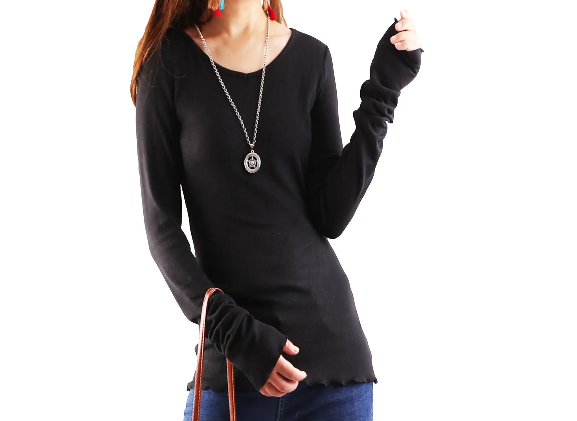 Gray t-shirt, V-neck top, bottoming Cotton t-Shirt, Women's Long Long Sleeves top, form fitting top(Y1117)