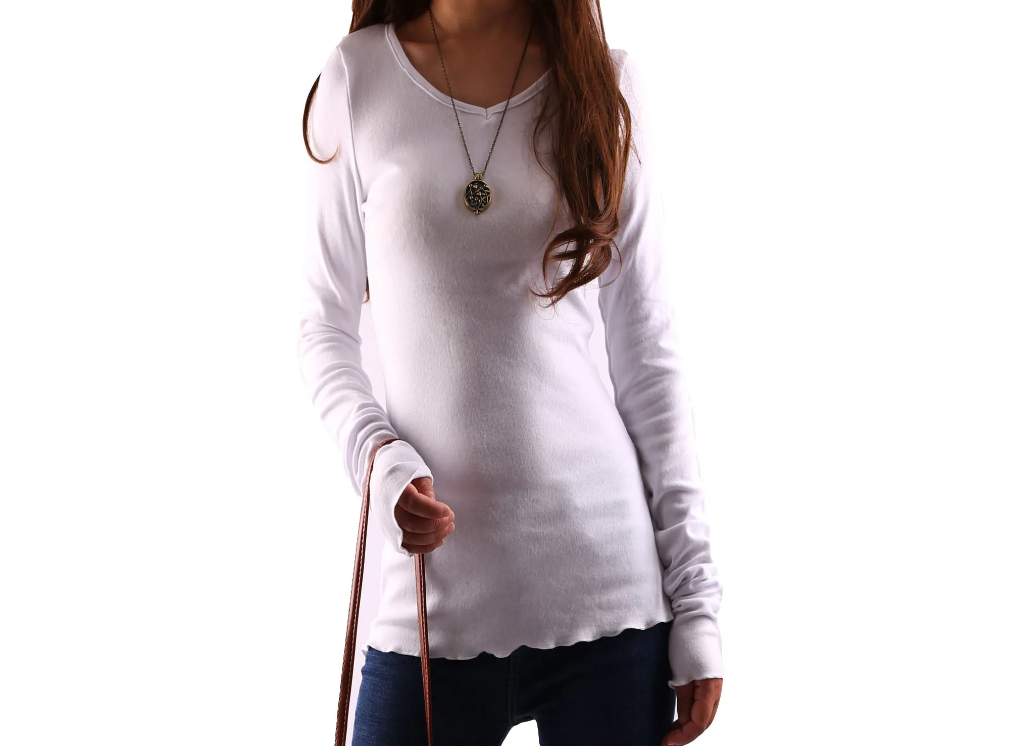 Gray t-shirt, V-neck top, bottoming Cotton t-Shirt, Women's Long Long Sleeves top, form fitting top(Y1117)