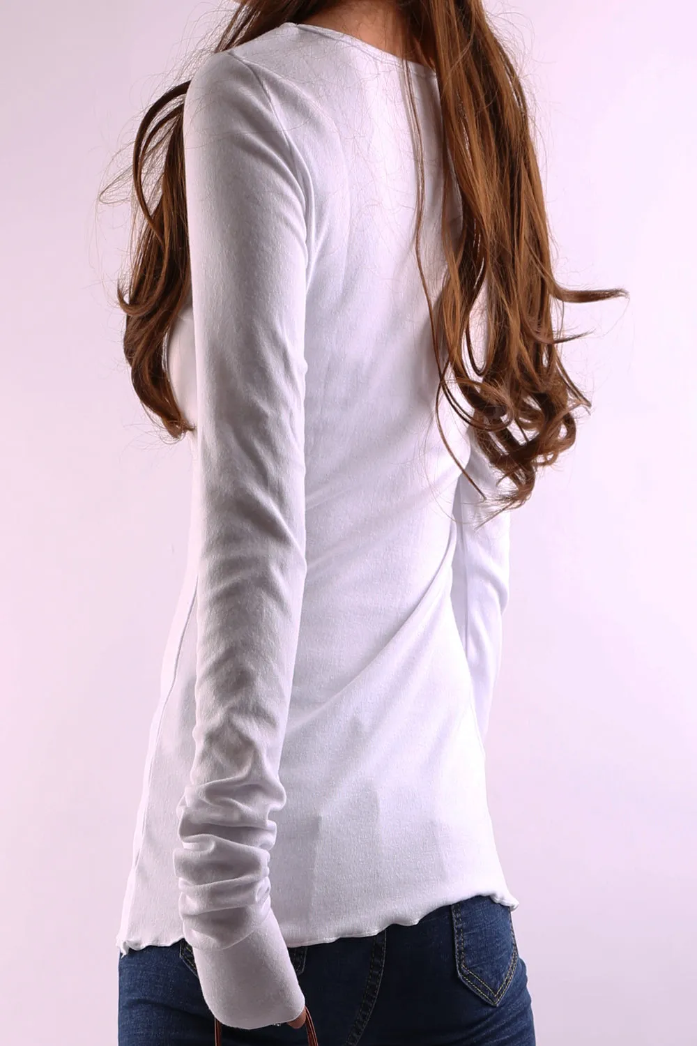 Gray t-shirt, V-neck top, bottoming Cotton t-Shirt, Women's Long Long Sleeves top, form fitting top(Y1117)