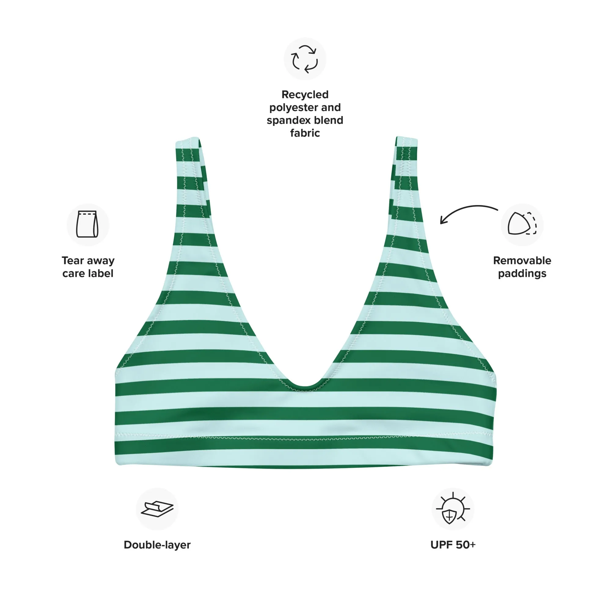 Green and Light Cyan Beach Stripes Halter Bikini Top