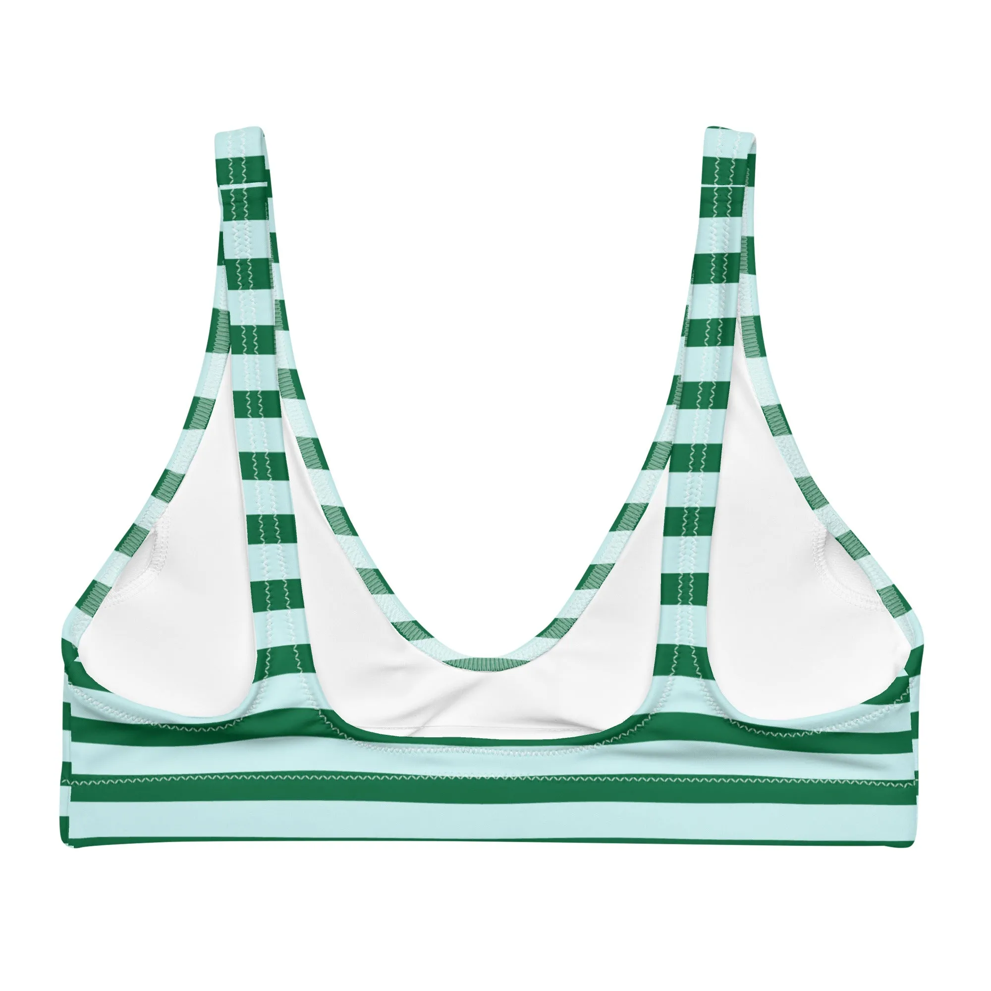 Green and Light Cyan Beach Stripes Halter Bikini Top