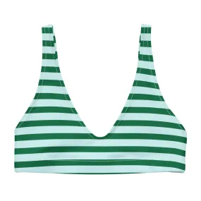 Green and Light Cyan Beach Stripes Halter Bikini Top