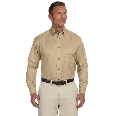 Harriton Mens Long-Sleeve Twill Shirt With Stain-Release