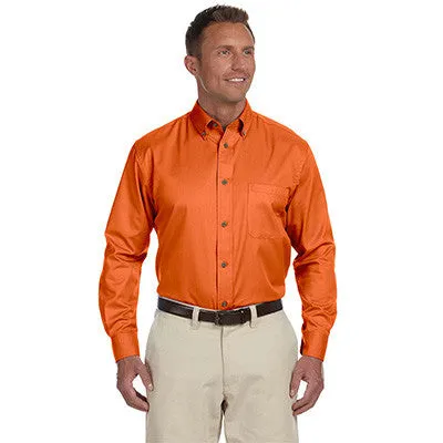 Harriton Mens Long-Sleeve Twill Shirt With Stain-Release