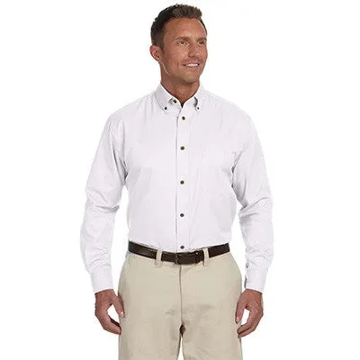 Harriton Mens Long-Sleeve Twill Shirt With Stain-Release