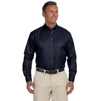 Harriton Mens Long-Sleeve Twill Shirt With Stain-Release