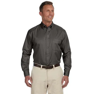 Harriton Mens Long-Sleeve Twill Shirt With Stain-Release