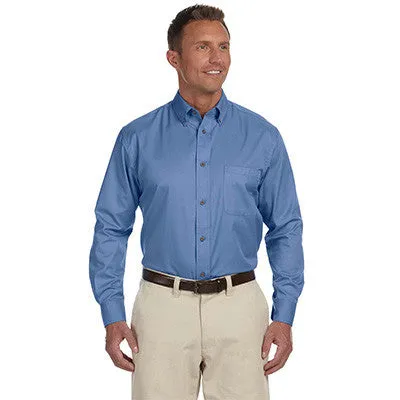 Harriton Mens Long-Sleeve Twill Shirt With Stain-Release
