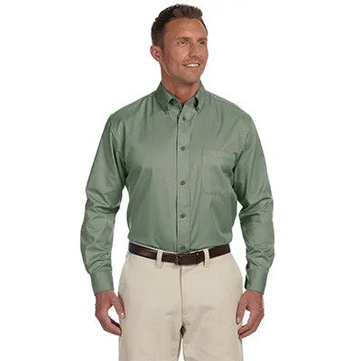 Harriton Mens Long-Sleeve Twill Shirt With Stain-Release