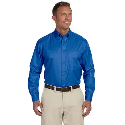 Harriton Mens Long-Sleeve Twill Shirt With Stain-Release