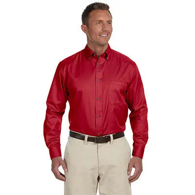 Harriton Mens Long-Sleeve Twill Shirt With Stain-Release