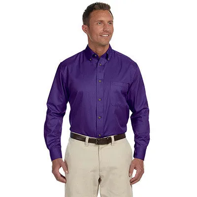 Harriton Mens Long-Sleeve Twill Shirt With Stain-Release