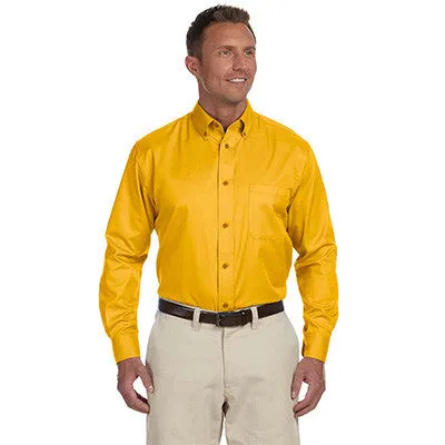 Harriton Mens Long-Sleeve Twill Shirt With Stain-Release
